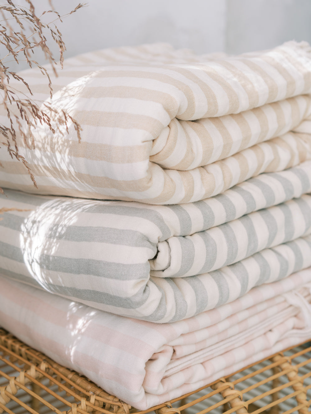 The Genevieve Striped Cotton Plush Throw Blanket by BLÜM