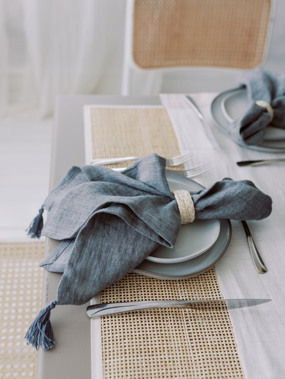 Stone Washed Linen Tasseled Napkins - Set of 4