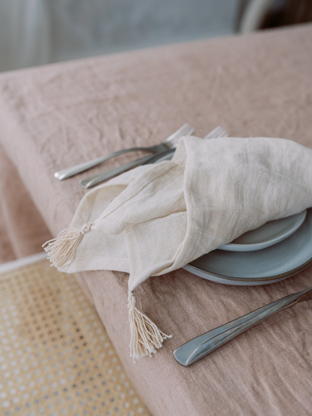 Stone Washed Linen Tasseled Napkins - Set of 4