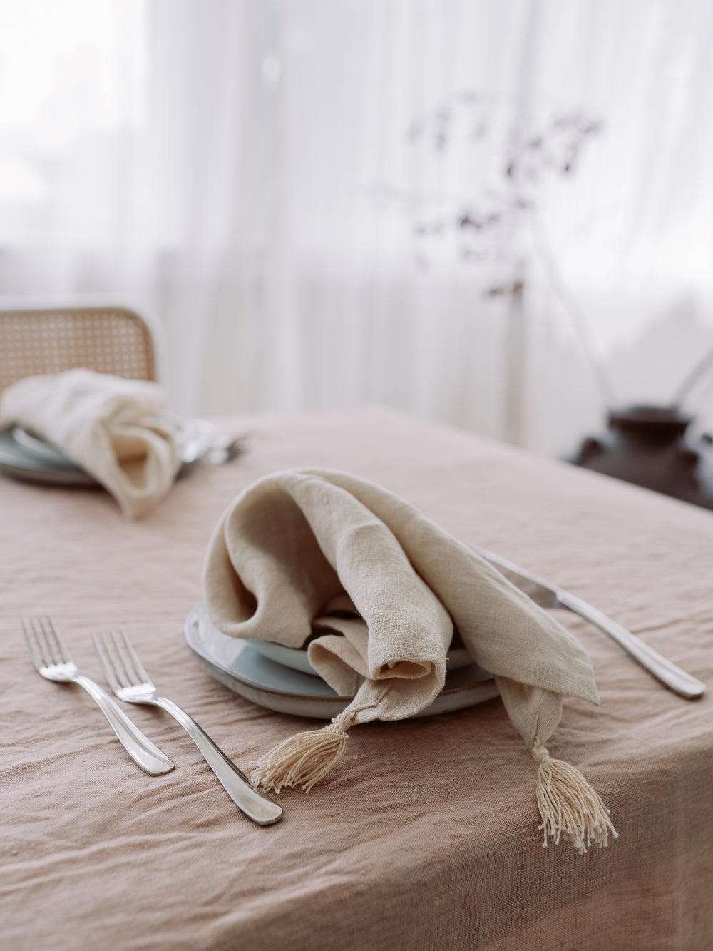Stone Washed Linen Tasseled Napkins - Set of 4