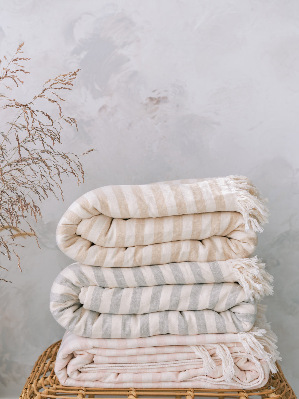 The Genevieve Striped Cotton Plush Throw Blanket by BLÜM